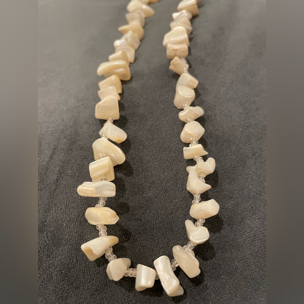 Vintage Necklace Beaded Polished Shiny Natural Mother of Pearl White
